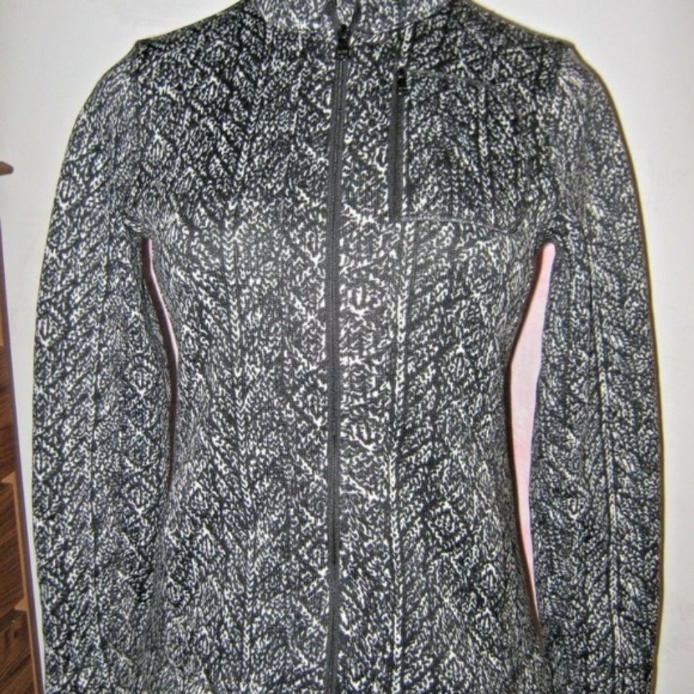 MNY Black White Abstract Diamond Zip Up Blazer M